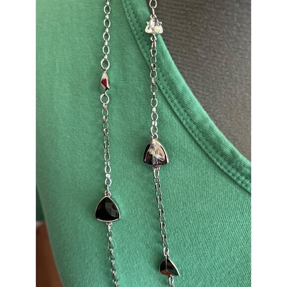 WHBM Silver Tone With Black & Clear Stones Layered Necklace 33" W/ 3" Extender - Picture 2 of 5